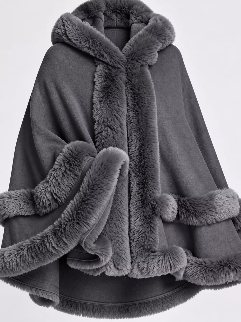 Faux Fur Trimmed Hooded Cape, image 11