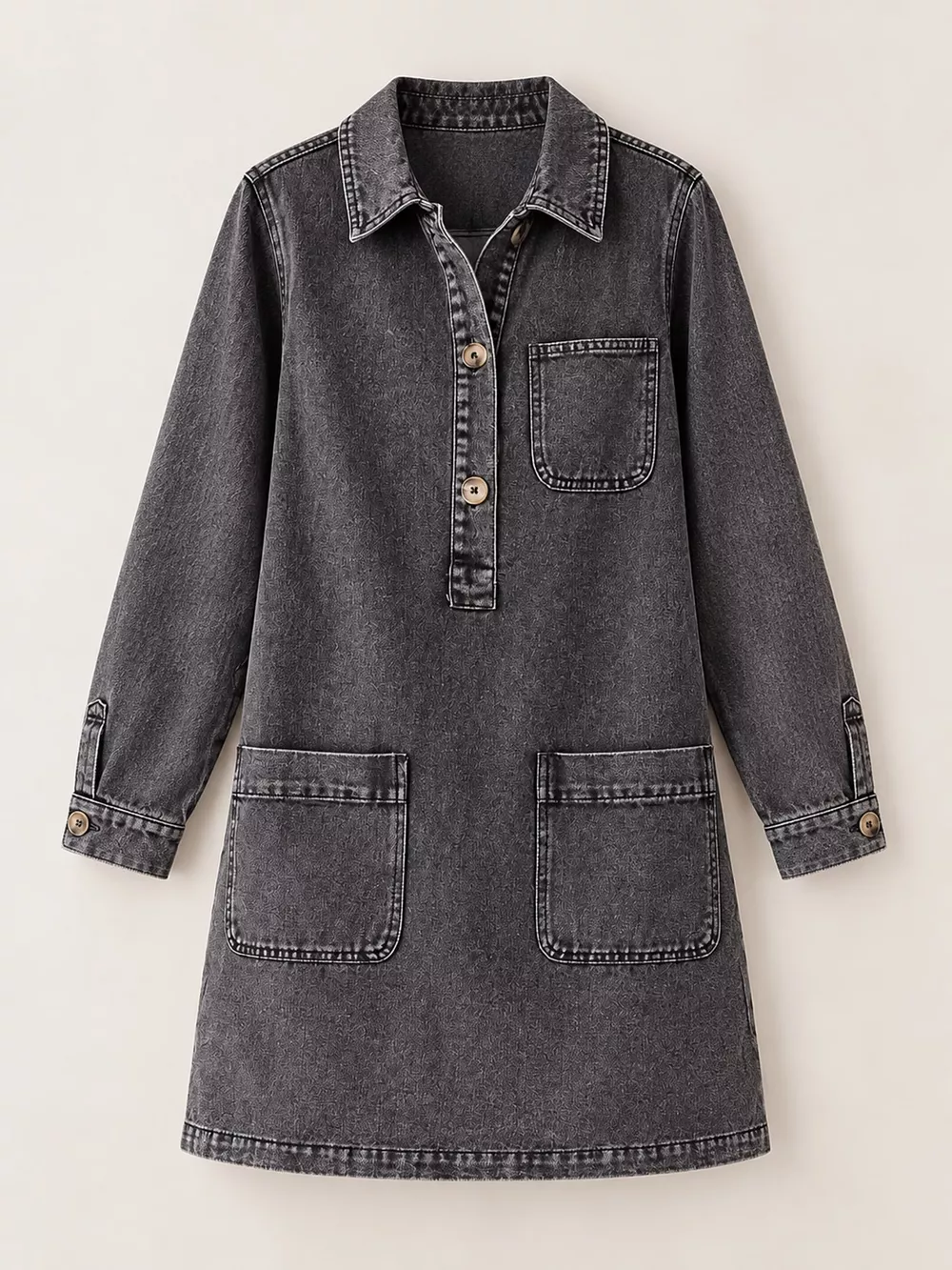 Button Front Denim Shirt Dress, image 5