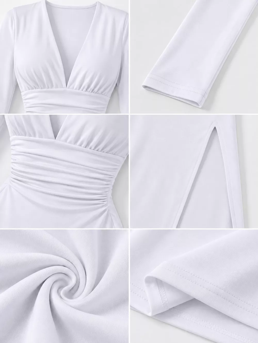 Deep V-Neck Ruched Bodycon Dress with High Slit, image 8