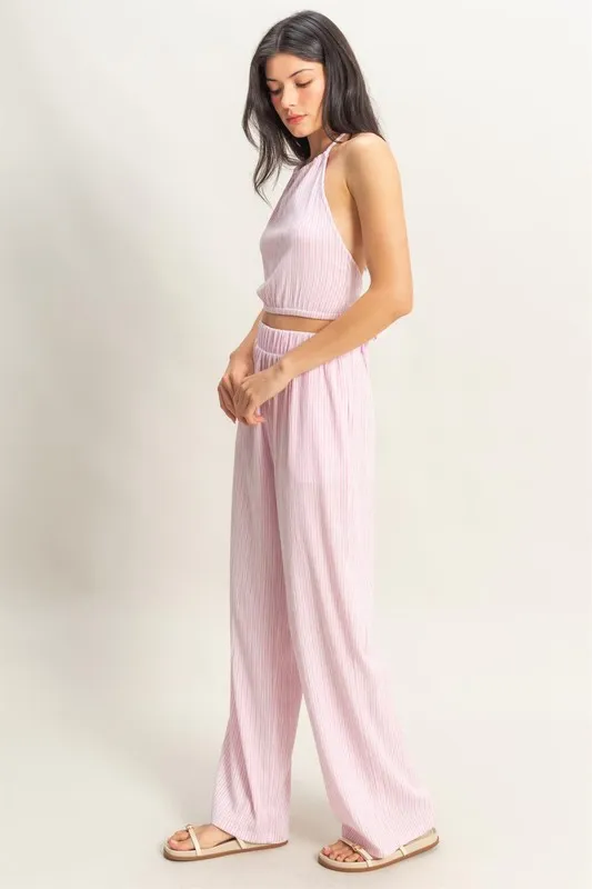 Striped Halter Neck Top and Pants Set, image 3