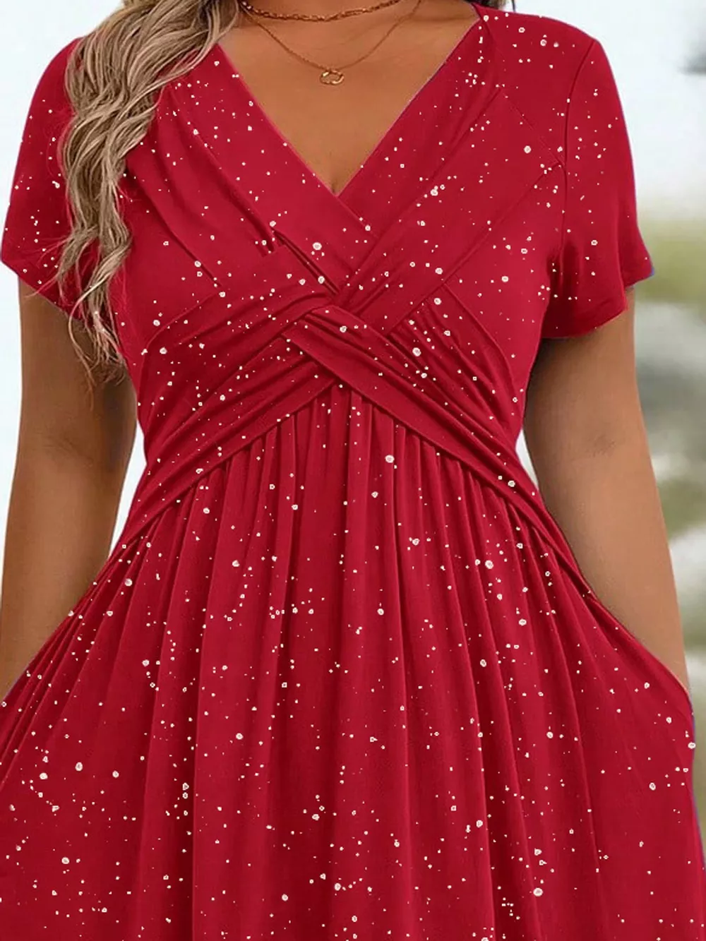 Full Size Twisted Front Short Sleeve Midi Dress with Pockets Plus Size, image 9