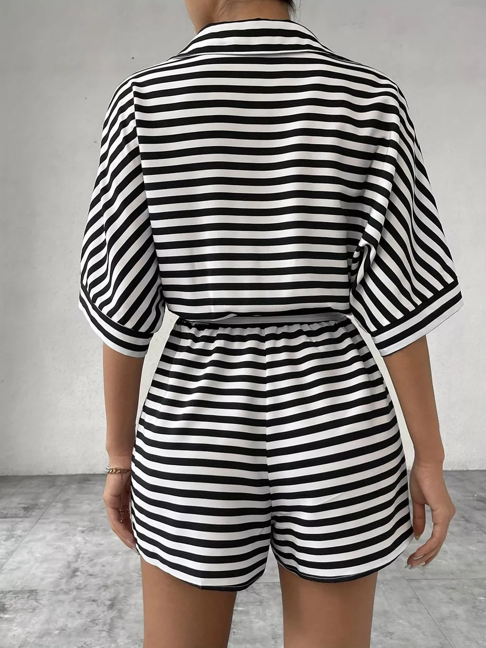Striped Button-Up Belted Romper, image 4
