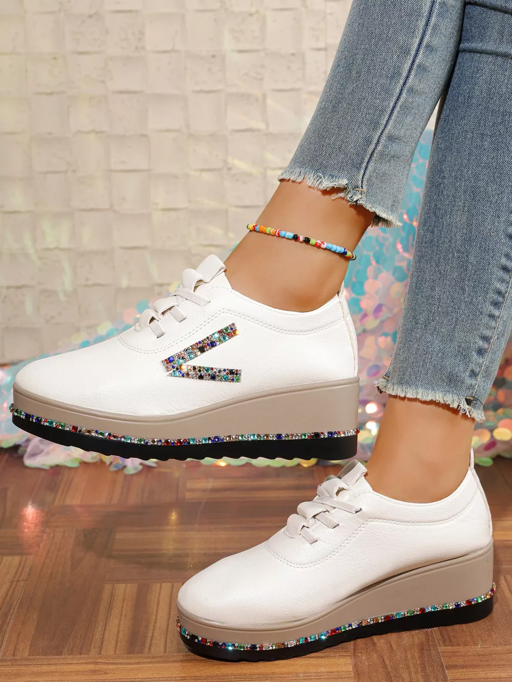 Rhinestone Decor Wedge Sneakers, image 7