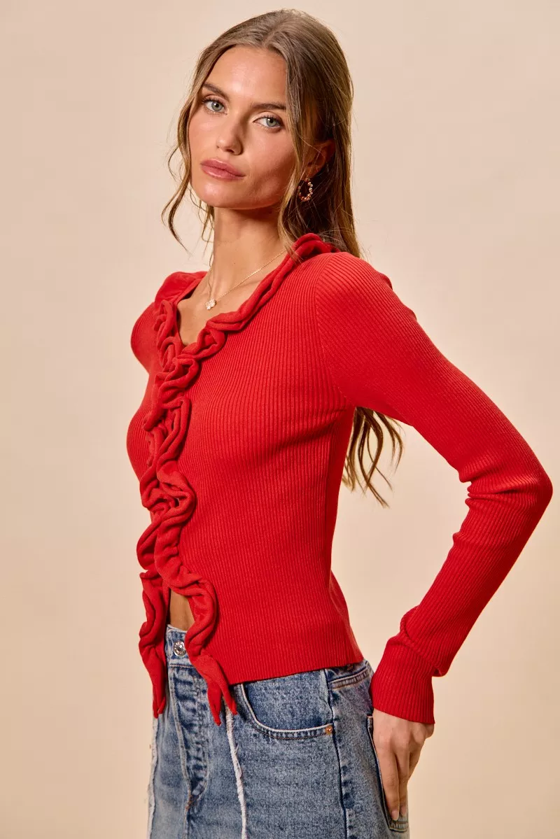 Cascade Ruffle Ribbed Sweater Cardgian, image 5
