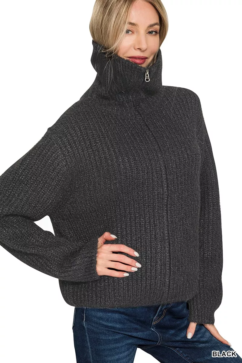 High Neck Full Zip Sweater Cardigan, image 2