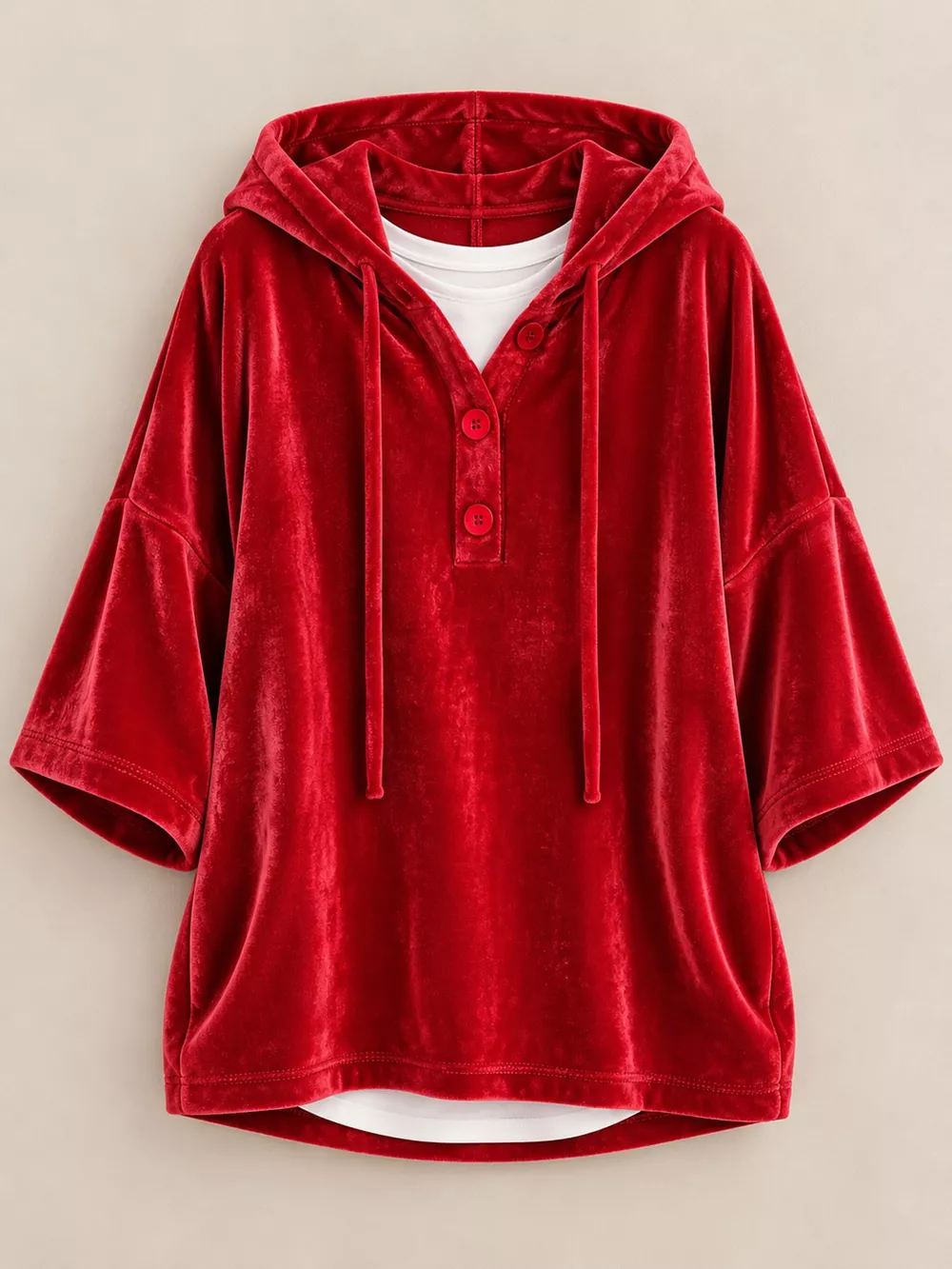 Full Size Velvet Button Detail Hoodie Plus Size, image 16