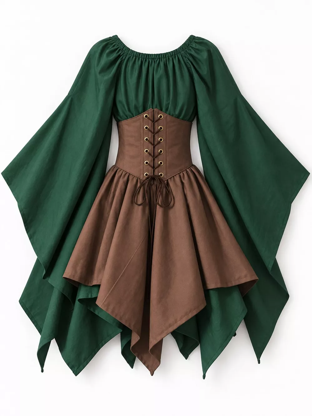 Full Size Lace-Up Flare Sleeve Irregular Hem Dress Plus Size, image 19