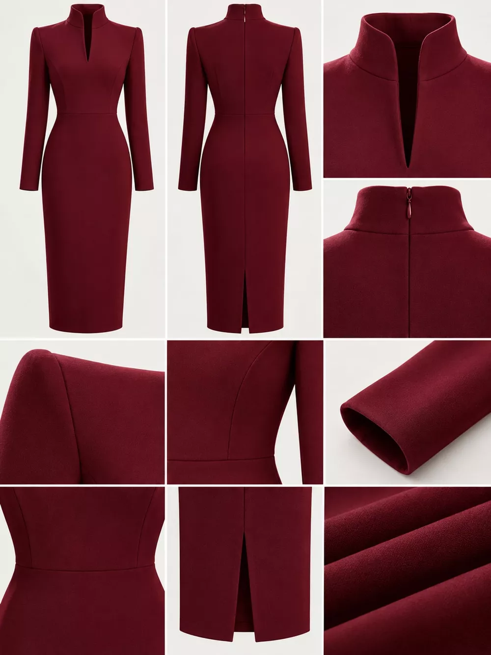 Full Size Stand-Collar Long-Sleeve Midi Dress Plus Size, image 20