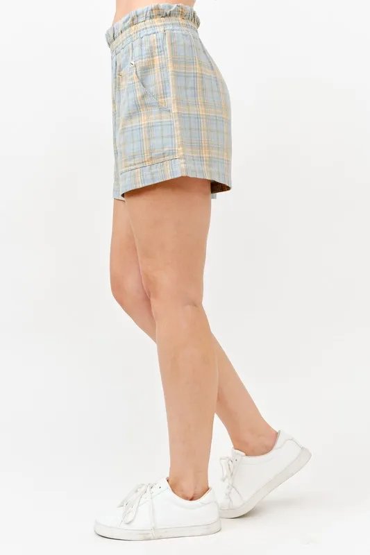 Plaid Print Smocked Detail Casual Shorts, image 2