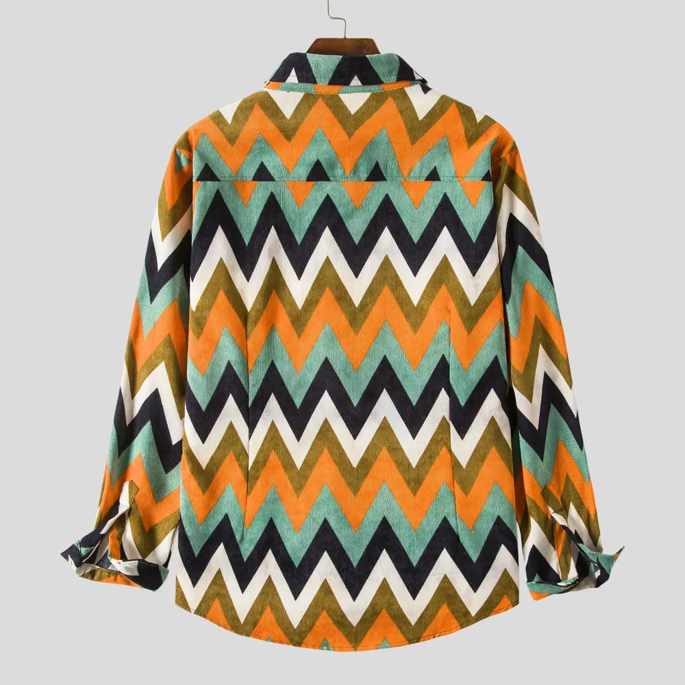 Men's Plus Size Geometric Chevron Pattern Long Sleeve Casual Shirt, image 2