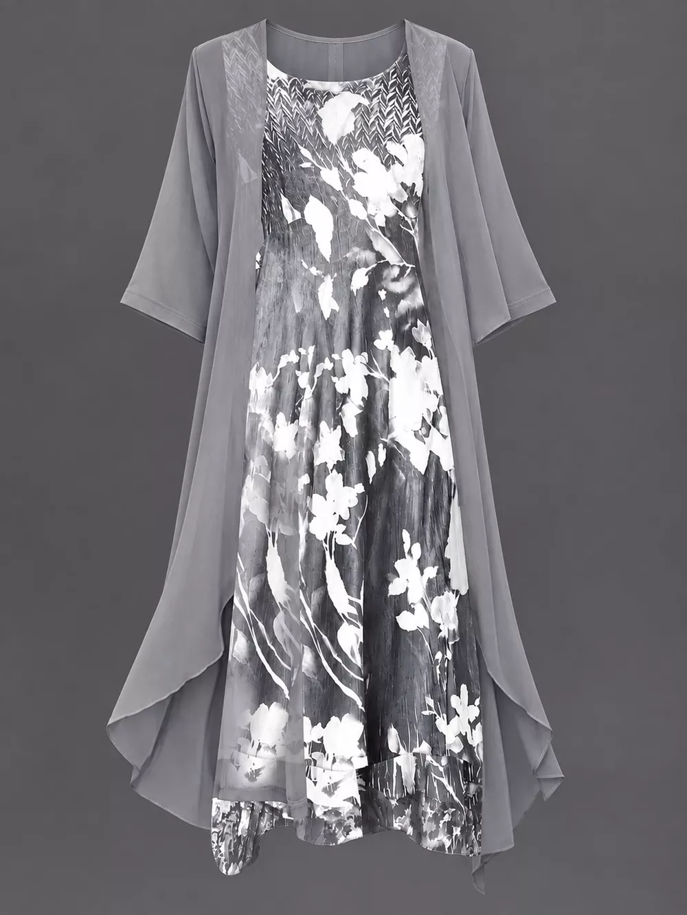 Full Size Floral Print Midi Dress and Chiffon Cardigan Set Plus Size, image 11
