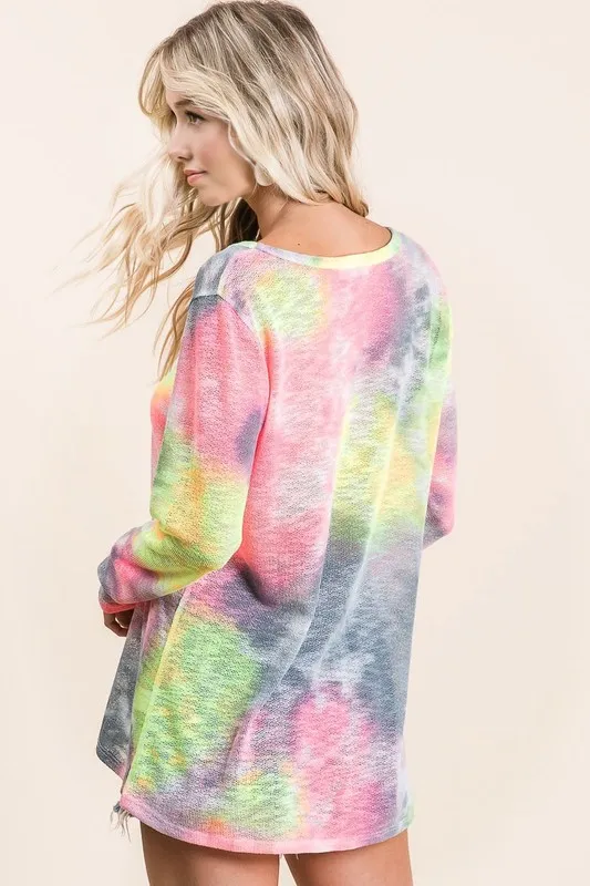 Tie Dye Print Low Gauge Knit Top, image 2