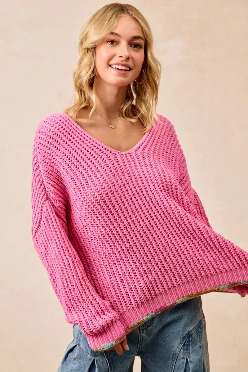 V-Neck Sweater with Colorful Trim, image 6