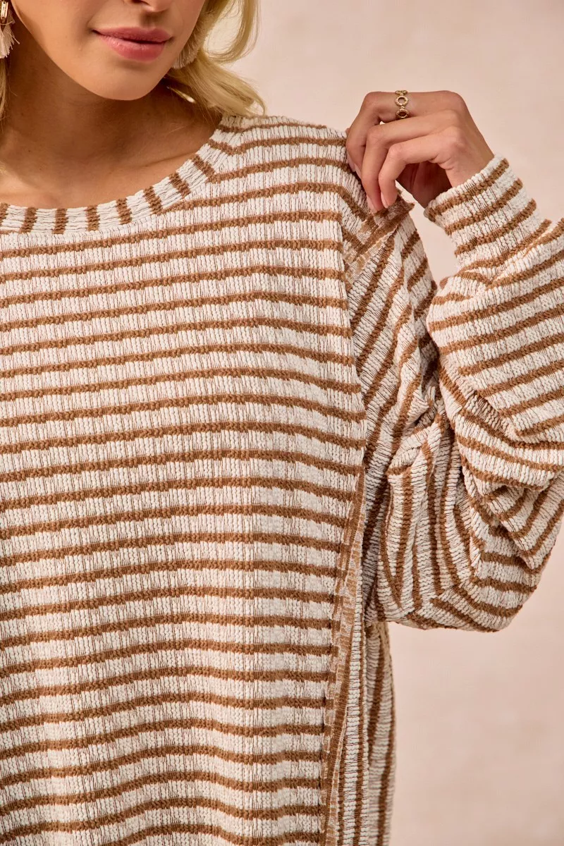 Open Seam Detail Textured Stripe Knit Top, image 10