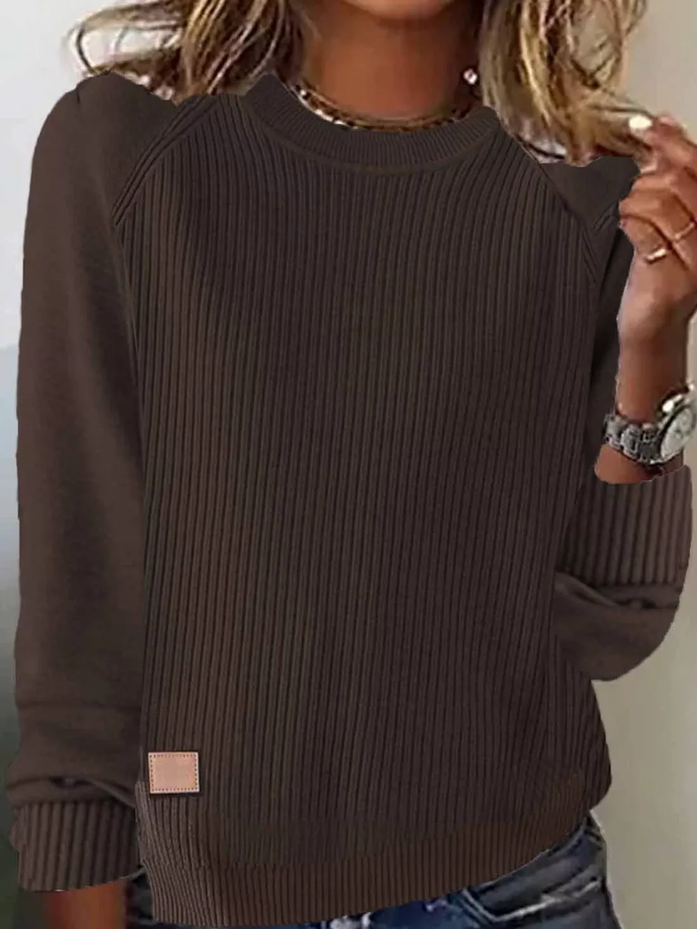 Full Size Ribbed Knit Raglan Sleeve Sweater Plus Size, image 18