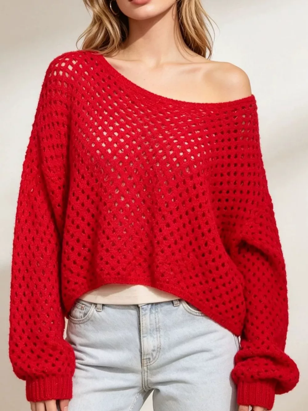 Hollow Out Boat Neck Knit Cover Up