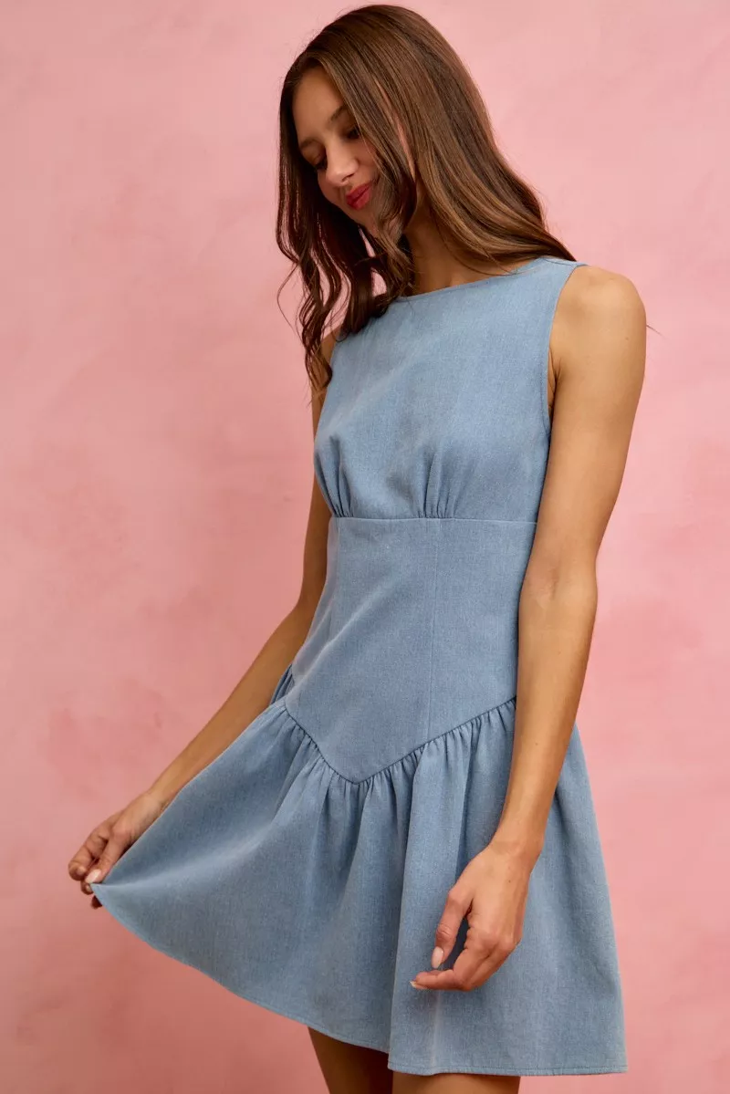 Fit And Flare Sleeveless Denim Mini Dress, image 4