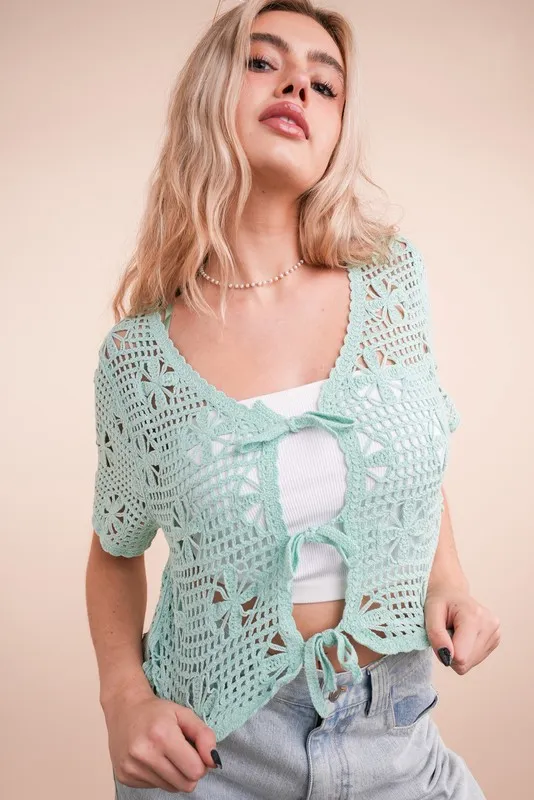 Front Tie Crochet Crop Top, image 3