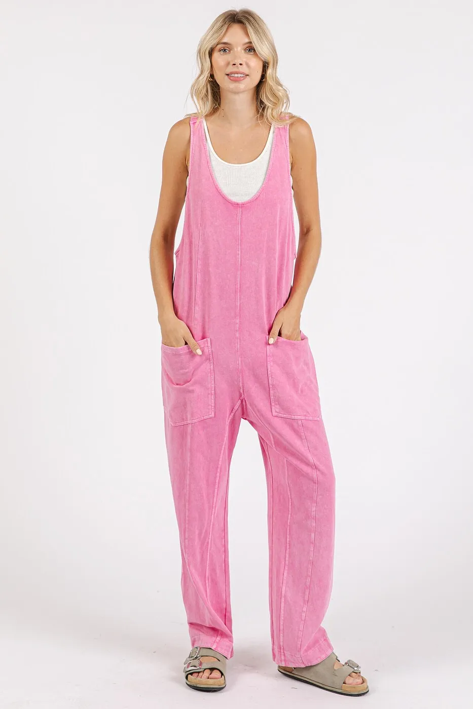 Mineral Wash Relaxed Fit Sleeveless Harem Jumpsuit, image 2