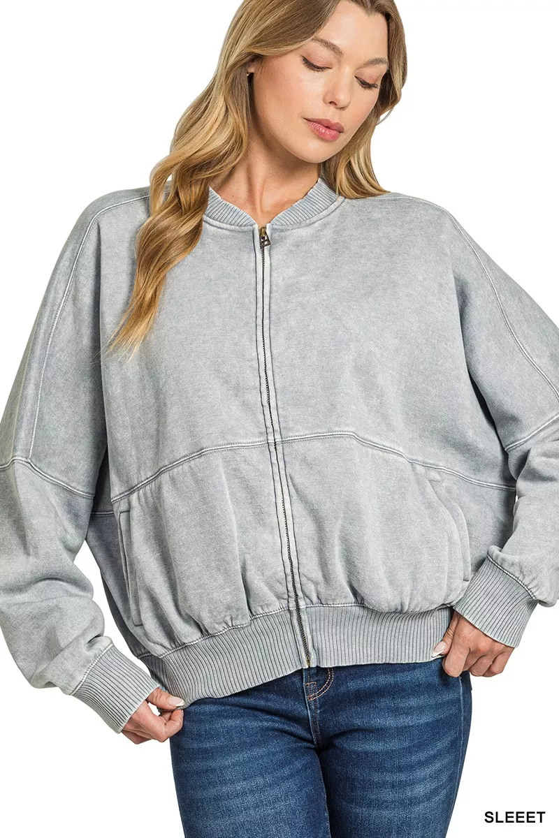 Zenana Acid Washed Fleece Jacket, image 2