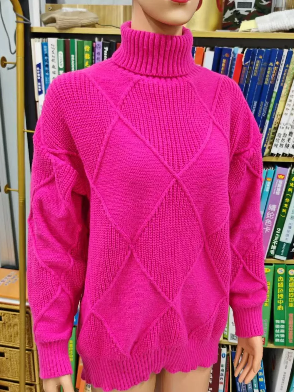 Full Size Diamond Pattern Turtleneck Sweater Plus Size, image 48