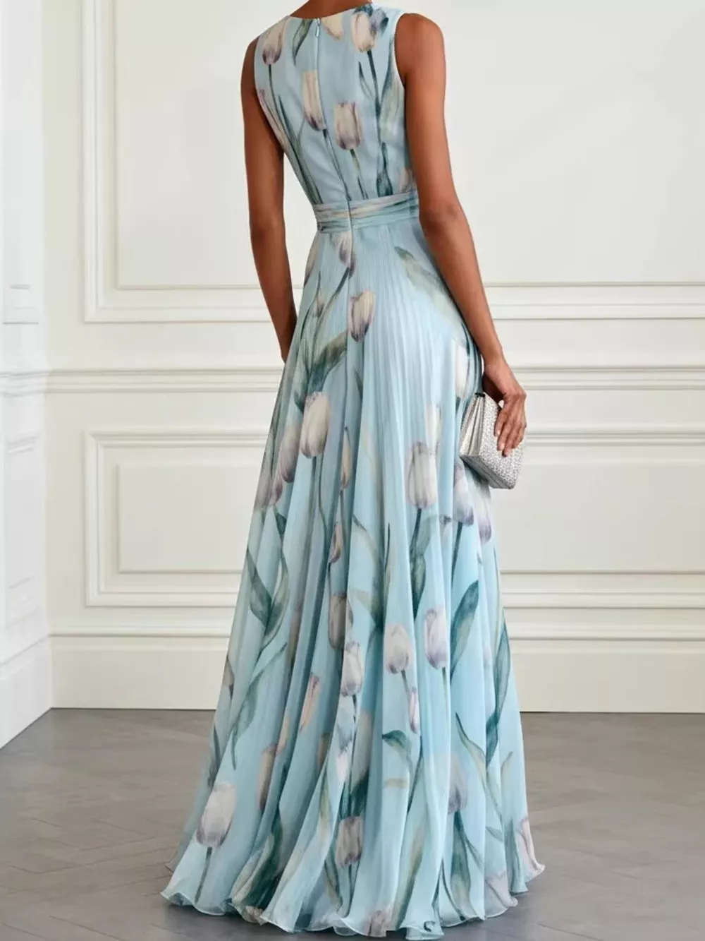 Full Size Sleeveless Floral Print Maxi Dress Plus Size, image 2