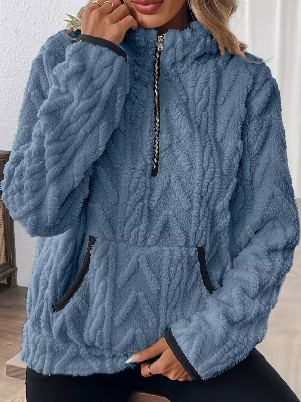 Full Size Quarter-Zip Sherpa Sweatshirt Plus Size, image 31