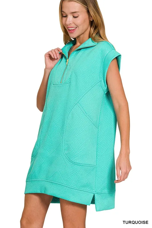Textured Knit Jacquard Quarter Zipper Mini Dress, image 2