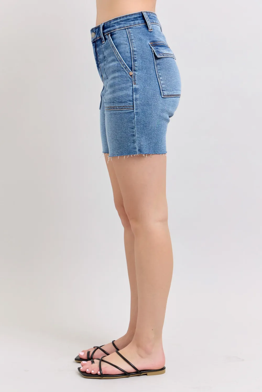 Full Size Mid Rise Bermudas Denim Shorts W/ Back Flap Pockets Plus Size, image 5