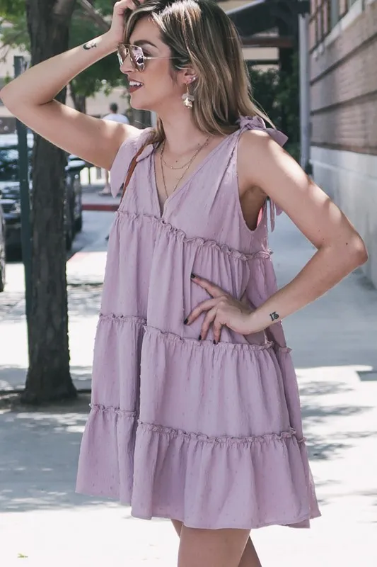 Polka Dot Textured Layered Flounce Ruffle Dress, image 4