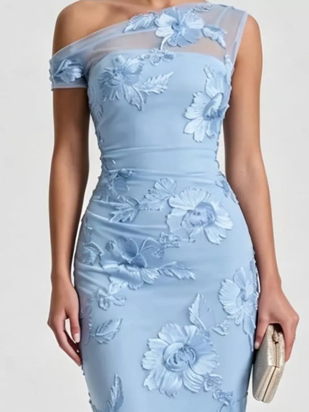 One-Shoulder Floral Embroidered Maxi Dress, image 10