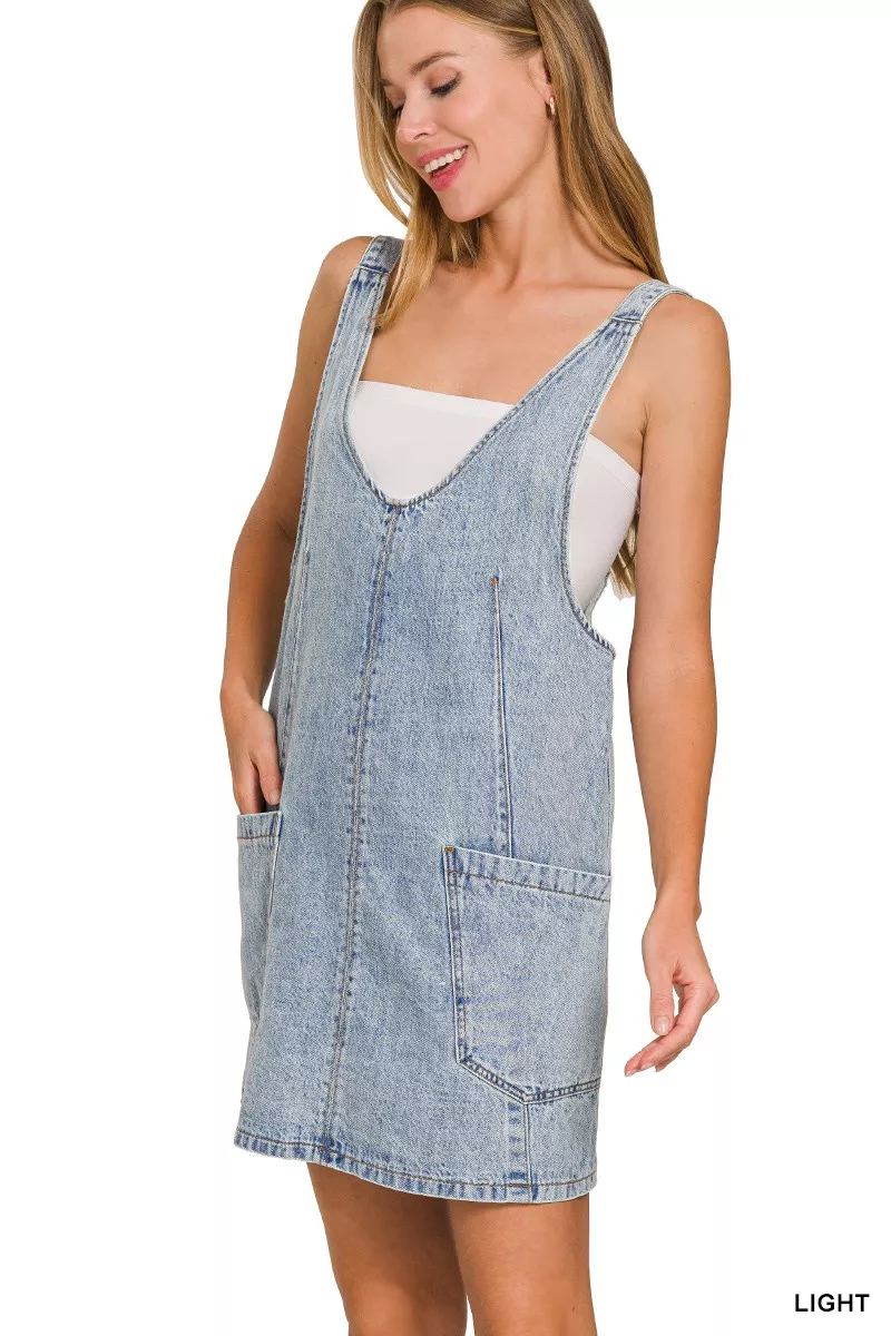 Zenana Denim Overall Dress with Front Pockets, image 4