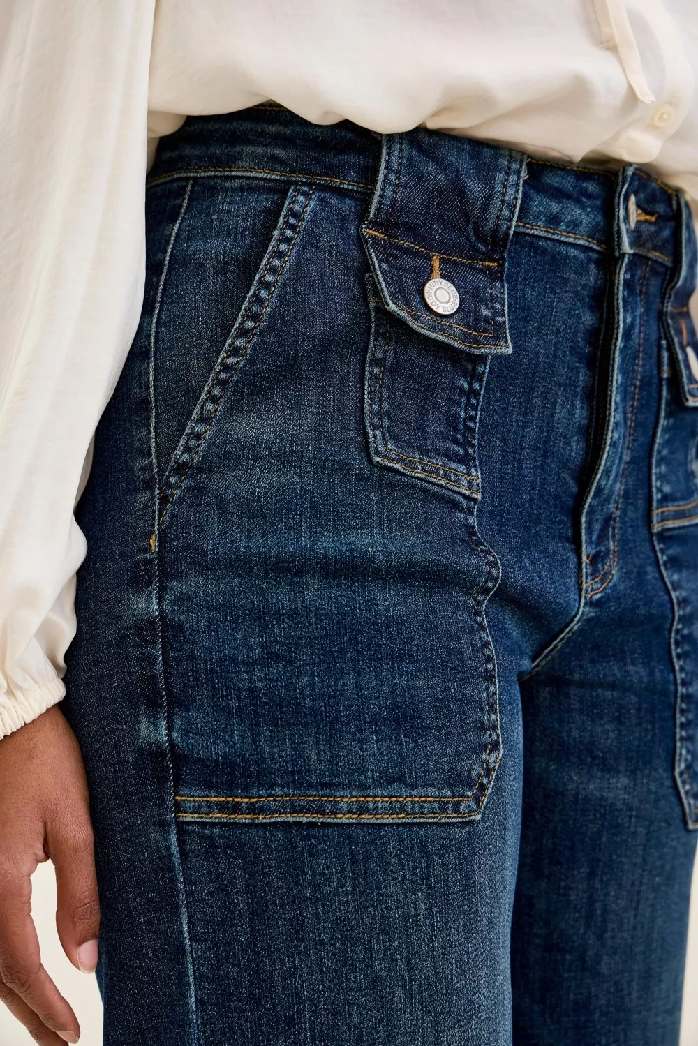 High Waist Wide Crop Utility Jeans with Patch Pocket, image 2