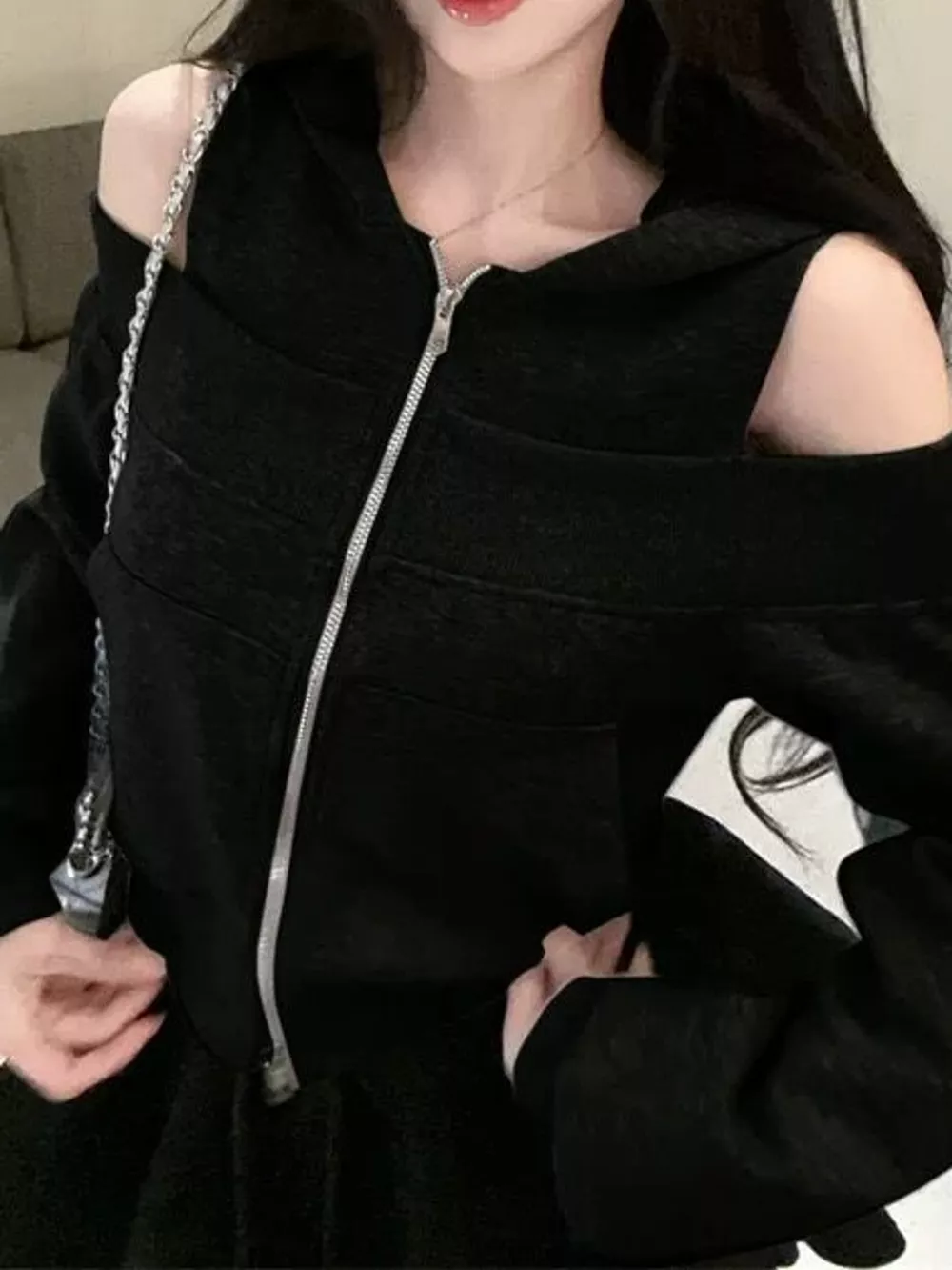 Cold Shoulder Zip-Up Hoodie, image 8