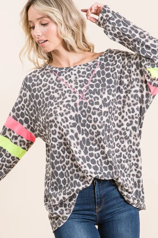 Leopard Thermal Top with Contrast Color Block, image 2