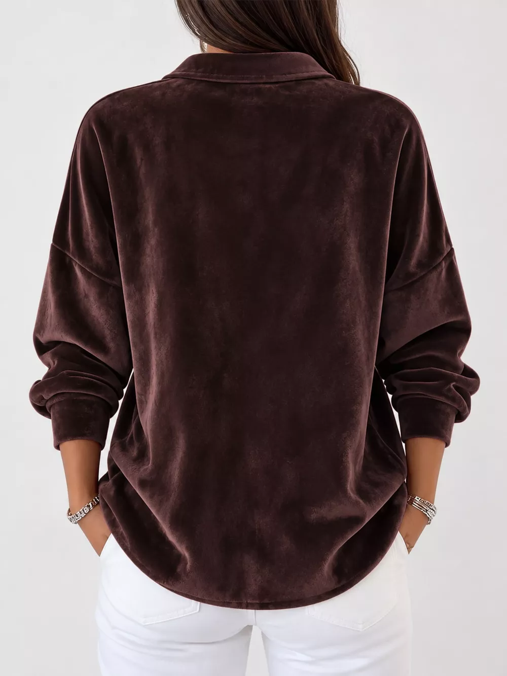 Full Size Velvet Button-Down Long Sleeve Shirt Plus Size, image 20