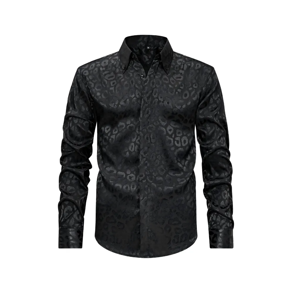 Men's Full Size Leopard Button Down Satin Shirt Plus Size