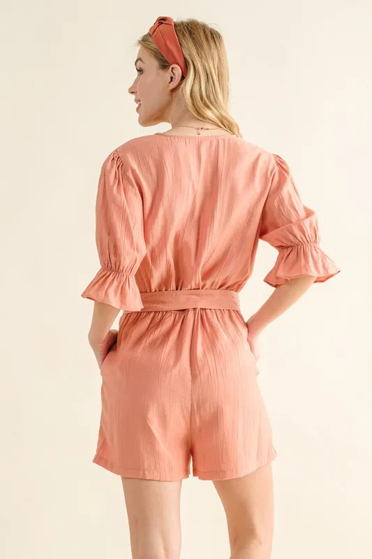Flounce Sleeves Romper with Belt, image 2