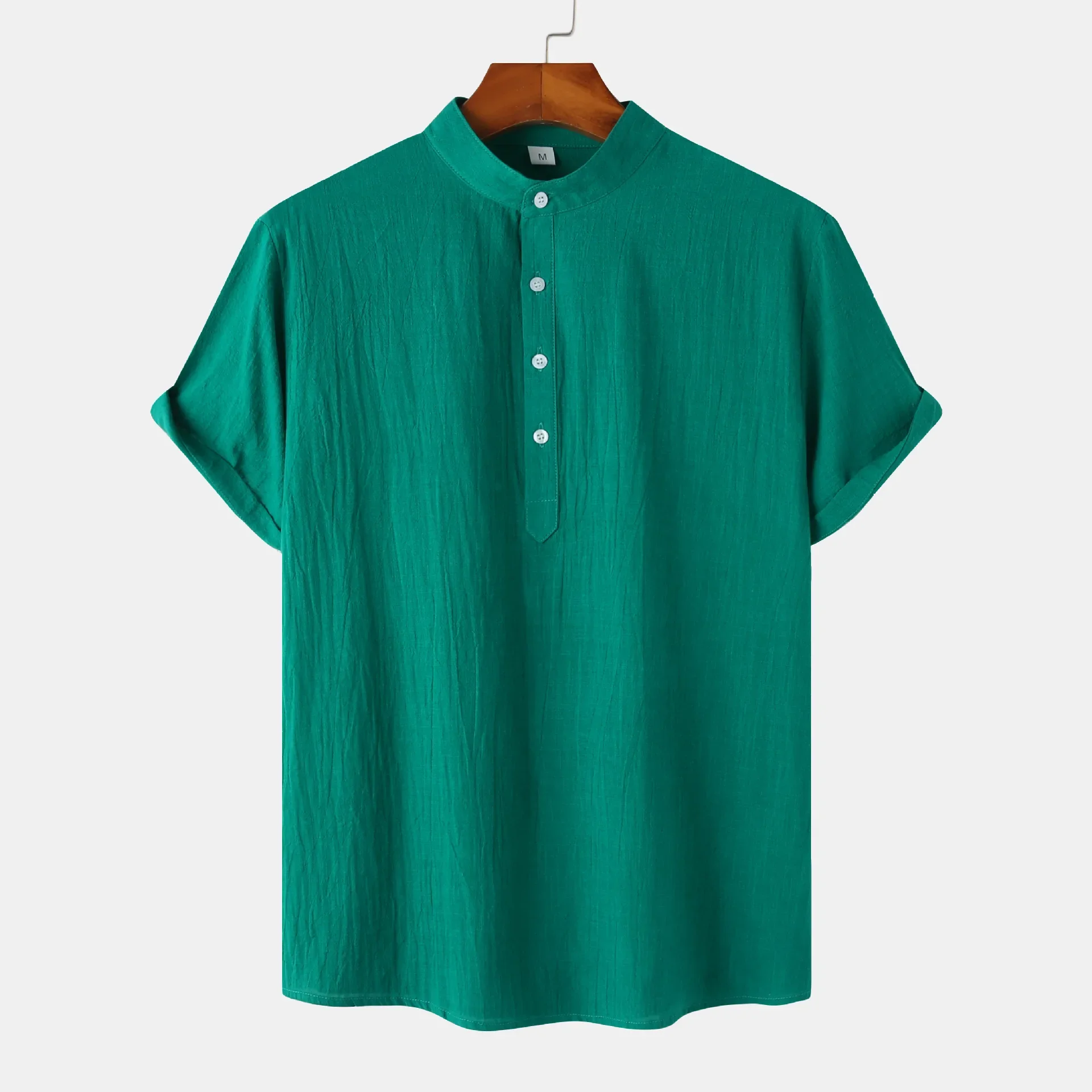 Men's Mandarin Collar Short Sleeve Henley Shirt, image 2