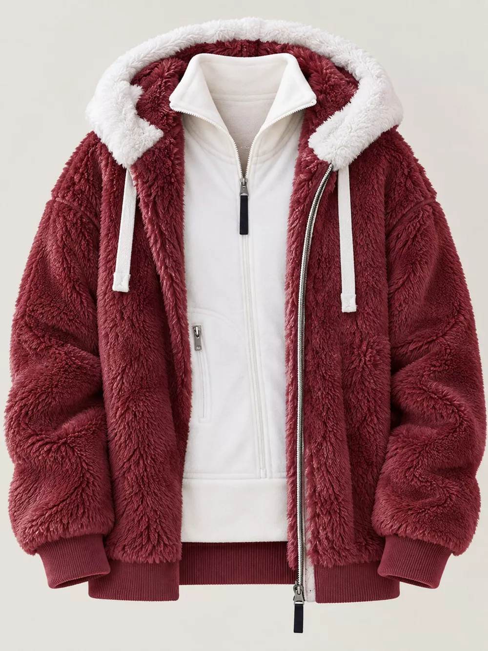 Full Size Faux Fur Zip Up Hooded Outerwear Plus Size, image 13