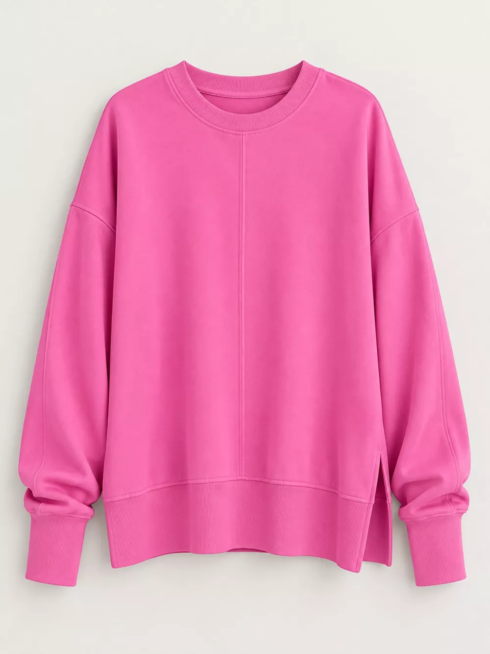 Oversized Crew Neck Sweatshirt with Side Slit, image 34