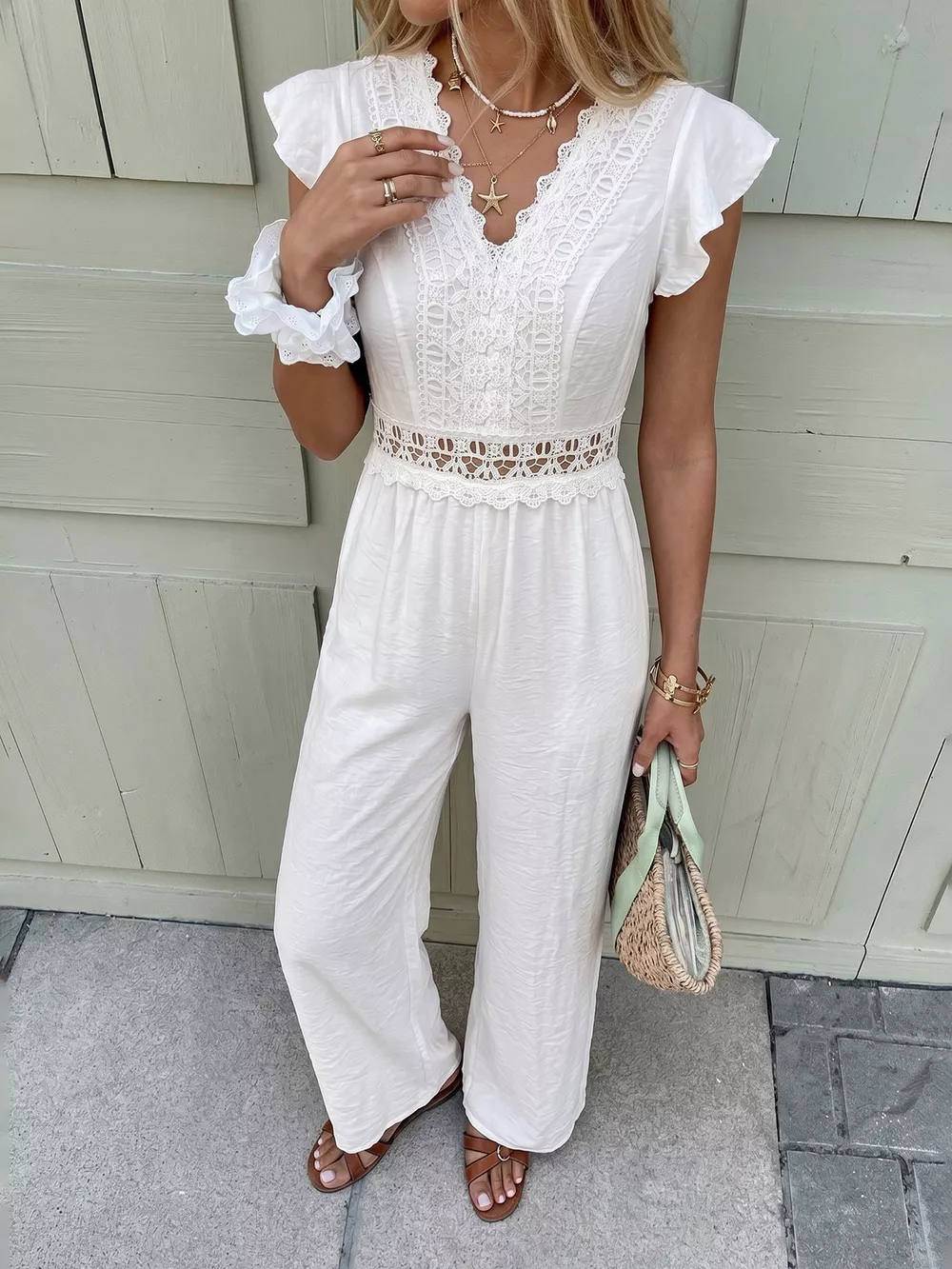 Lace Trim Wide Leg Jumpsuit, image 2