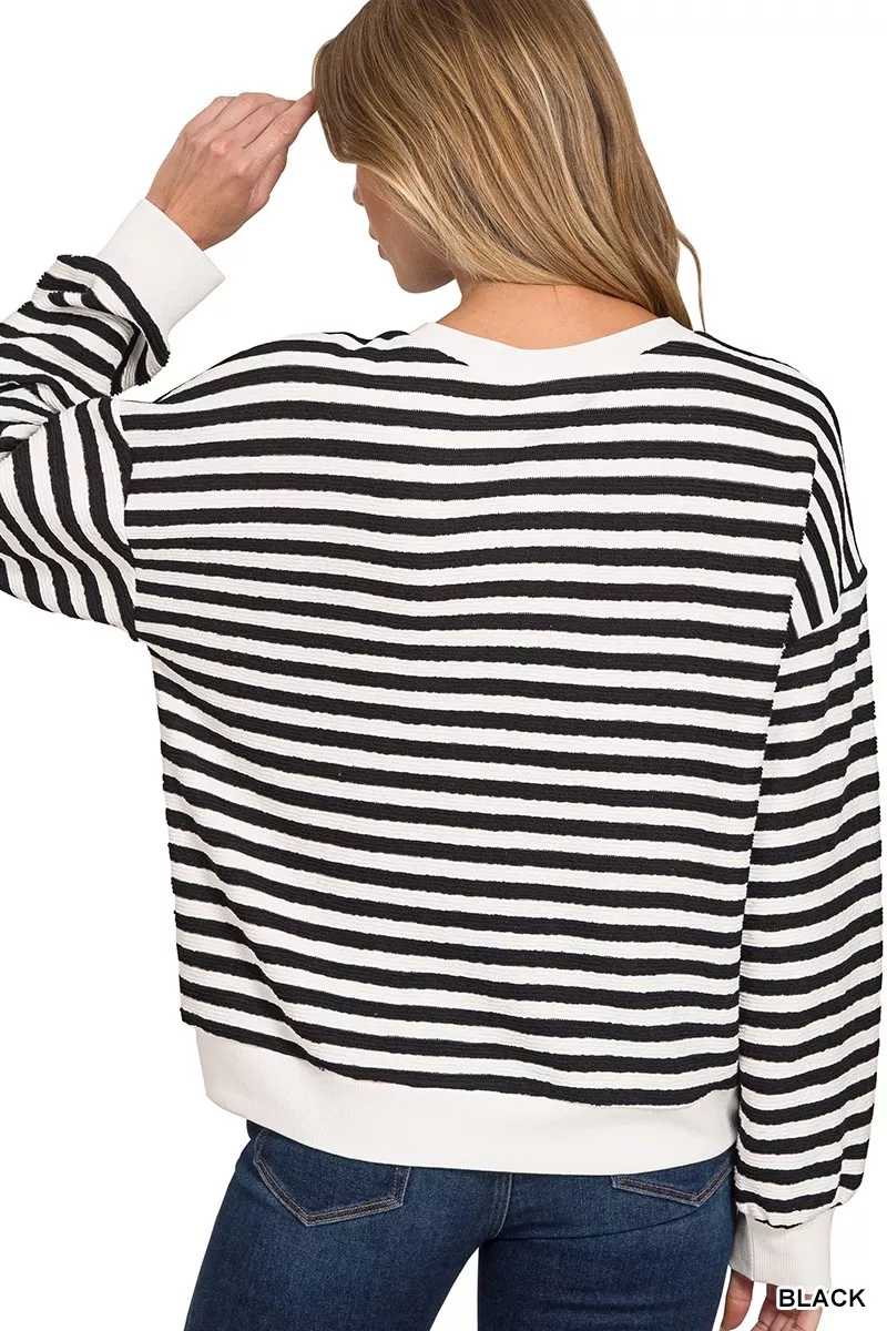 Striped Round Neck Sweatshirt, image 2