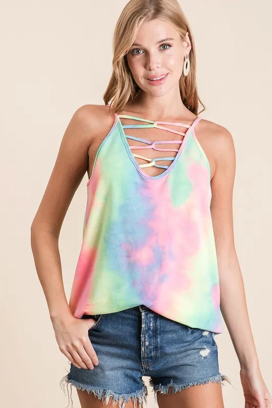 Tie Dye Terry Caged Neck Knit Camisole, image 6