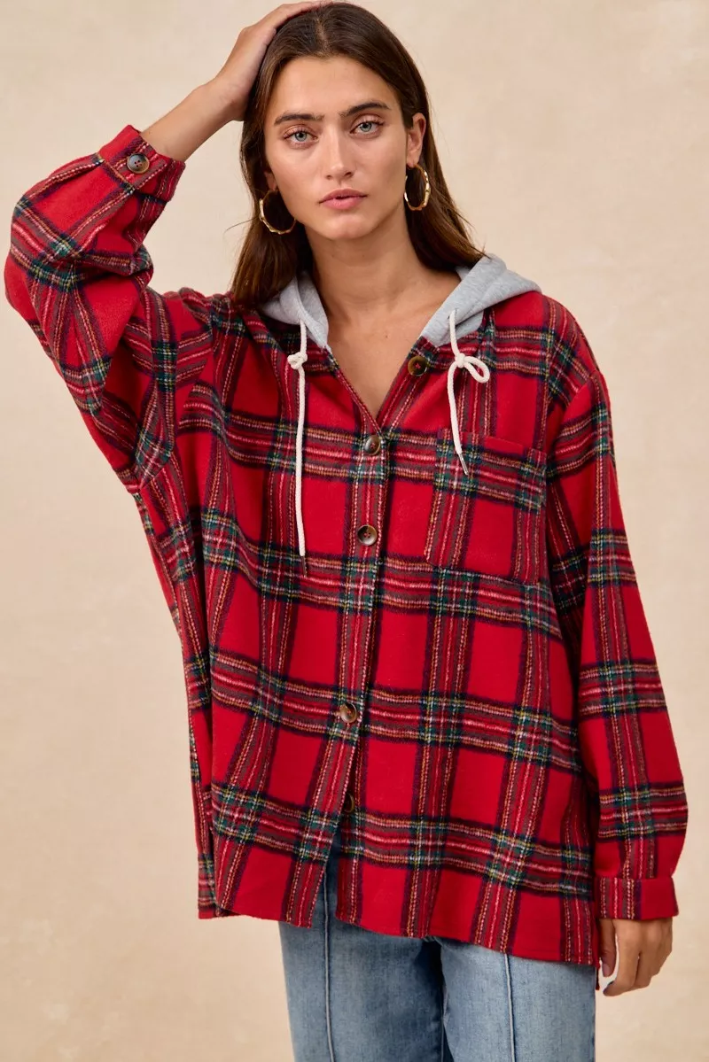 Brushed Plaid Hooded Jacket, image 20