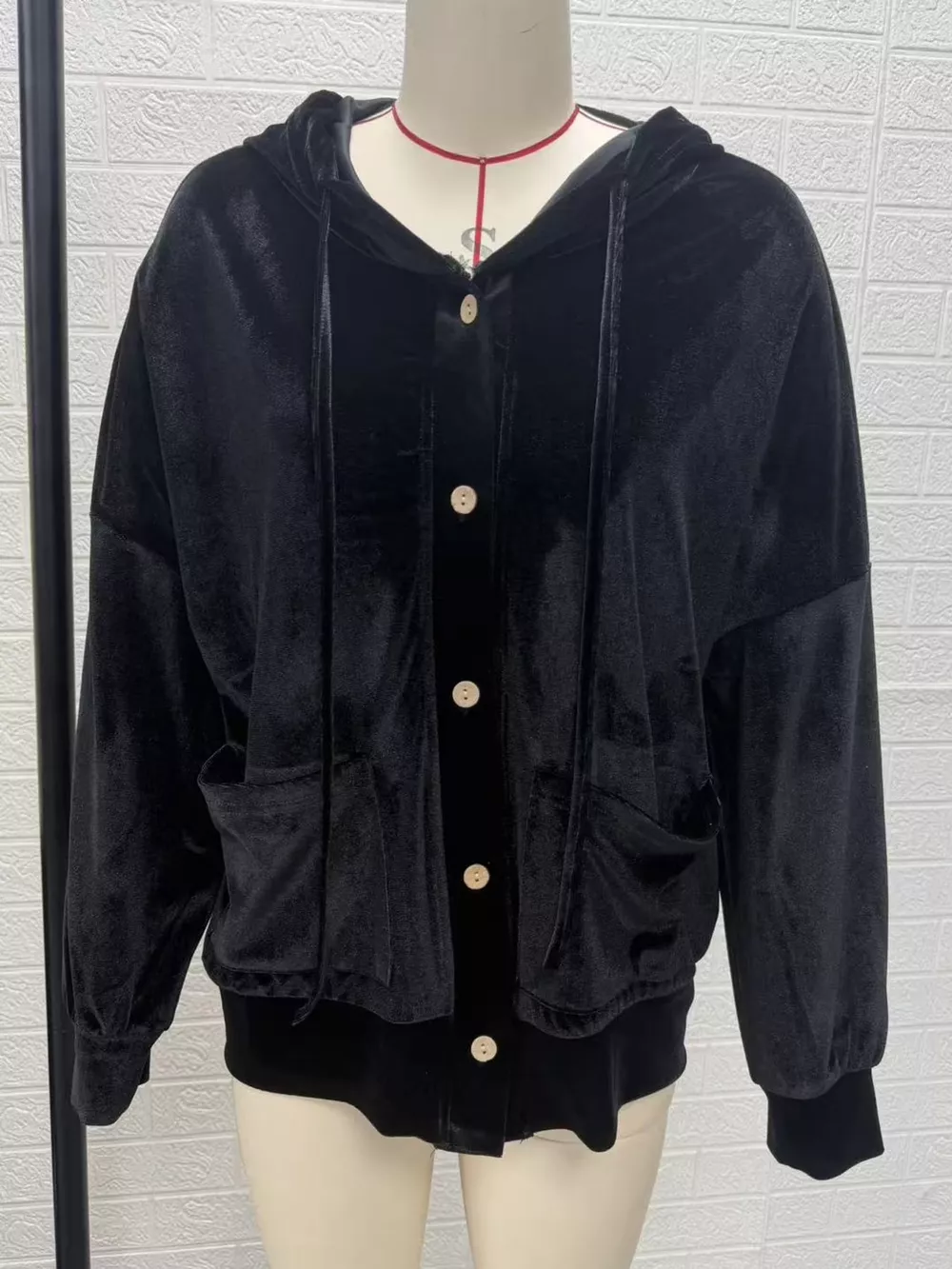 Full Size Velvet Dropped Shoulder Hoodie Plus Size, image 9