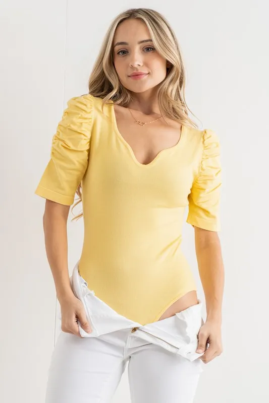Shirring Puff Sleeve Bodysuit, image 2