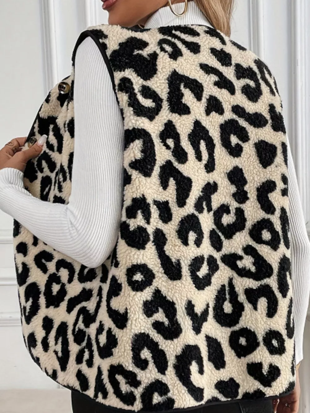 Leopard Button Up Vest Coat, image 4