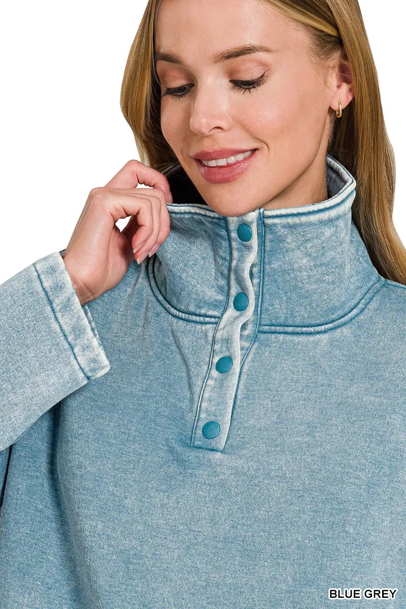 Fleece Washed High Neck Kangaroo Pocket Sweatshirt, image 2