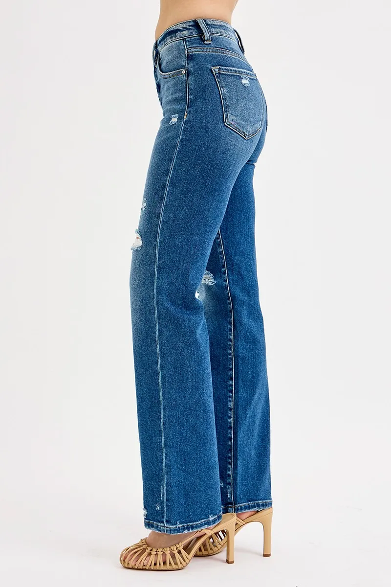 Full Size Tummy Control High Rise Straight Distressed Jeans Plus Size, image 2